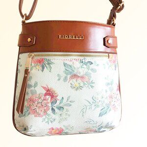 Fiorelli Floral Crossbody Shoulder Bag Brown Trim